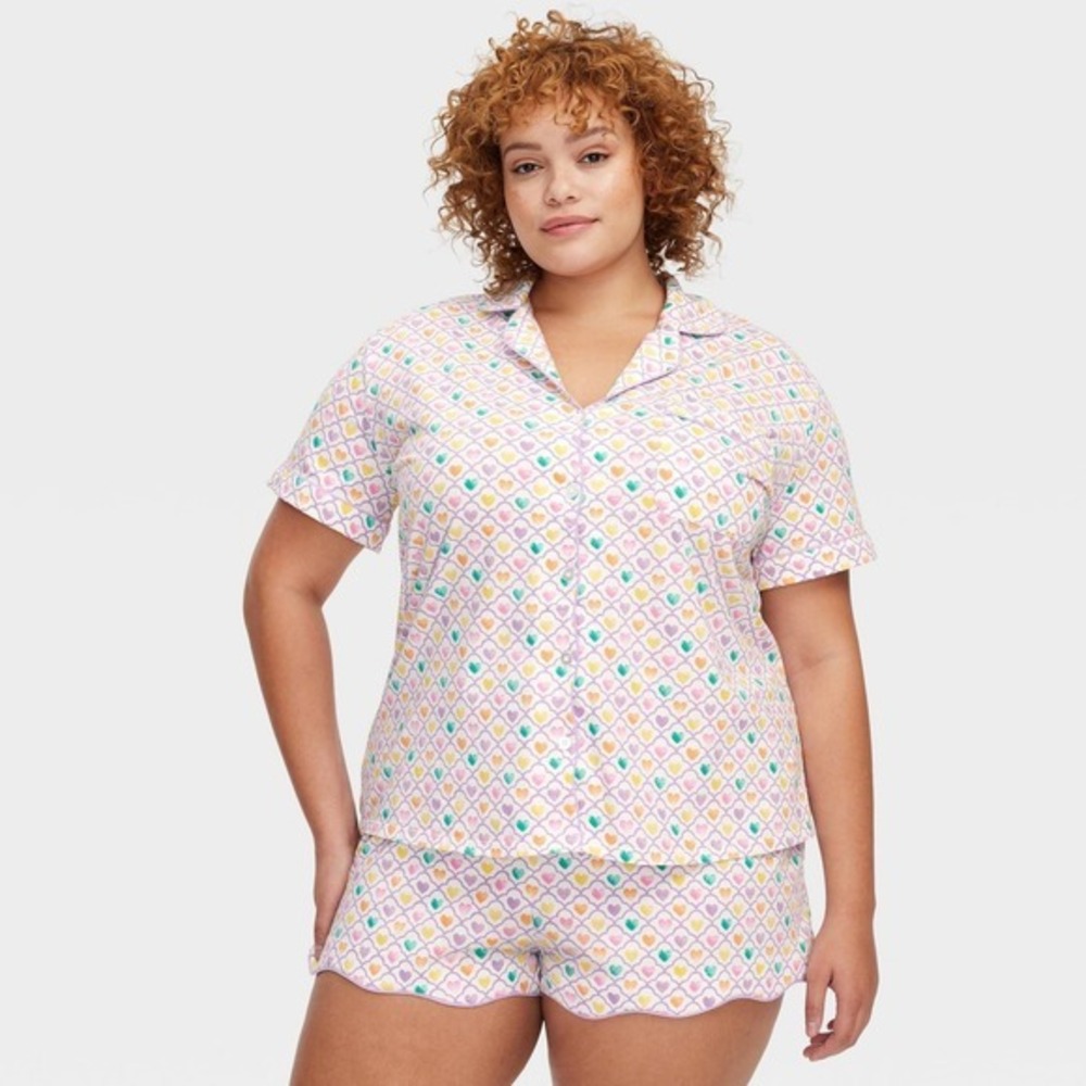 Roller Rabbit x‎ Target 1X Geo Hearts Short Sleeves Shirt Shorts Pajama Set Pink